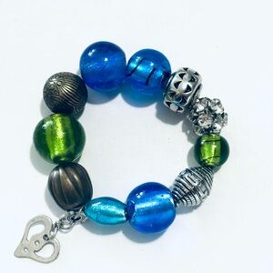 Blue slip on bracelet with heart charm - boutique jewelry